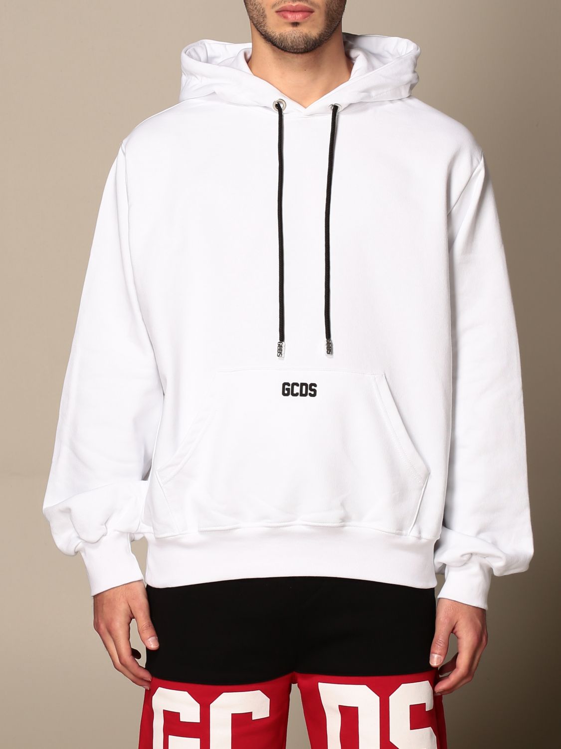 GCDS: hoodie with logo - White | Gcds sweatshirt CC94M021002 online on ...