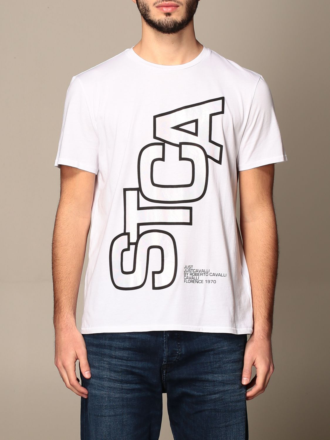 sleuf kalligrafie Verlaten JUST CAVALLI: T-shirt with logo print - White | Just Cavalli t-shirt  S01GC0669 N20663 online on GIGLIO.COM