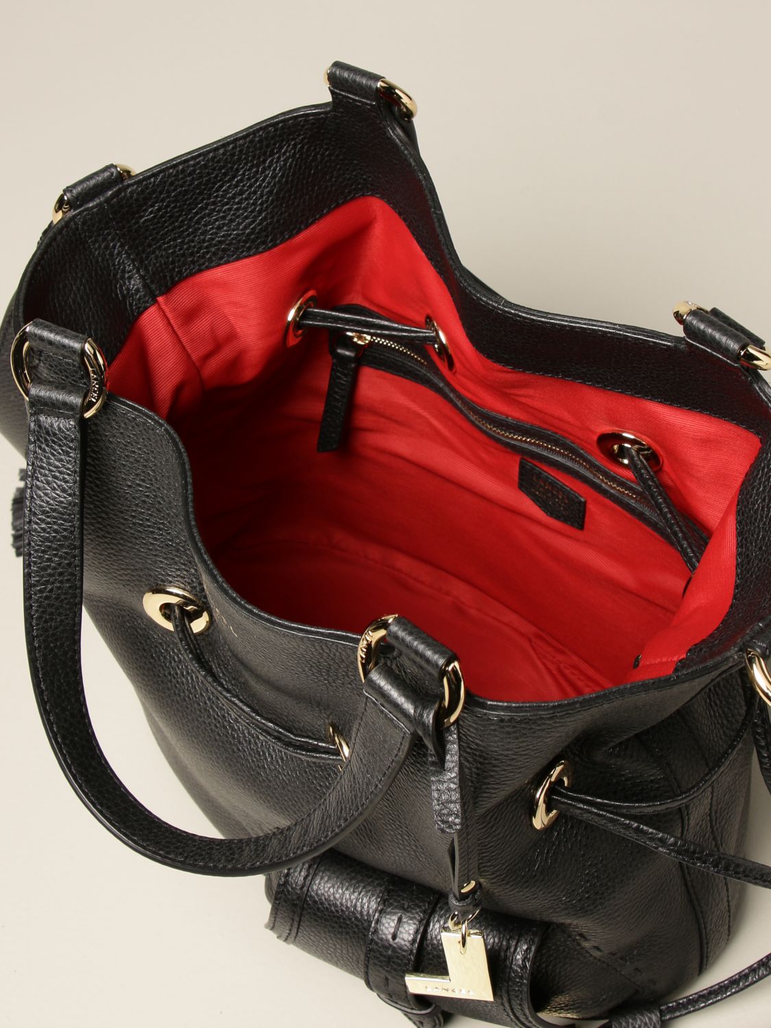 LANCEL: bucket bag in hammered leather - Black | Shoulder Bag Lancel ...