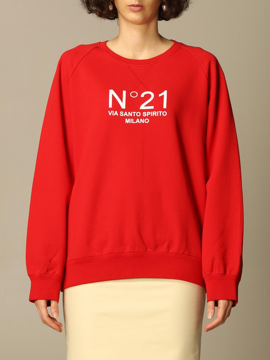 women's red crewneck sweatshirt