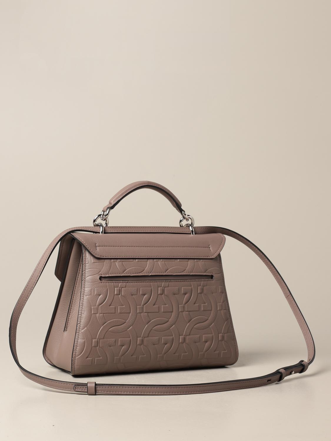 SALVATORE FERRAGAMO Margot leather bag with all over logo Beige