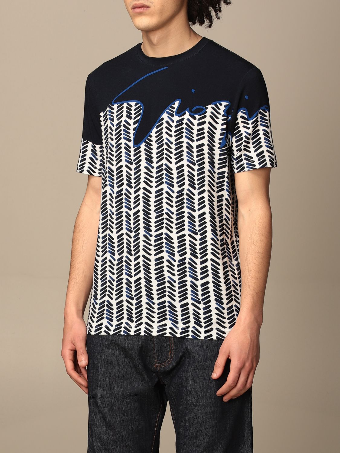 Giorgio Armani Logo Viscose T-shirt in Blue for Men
