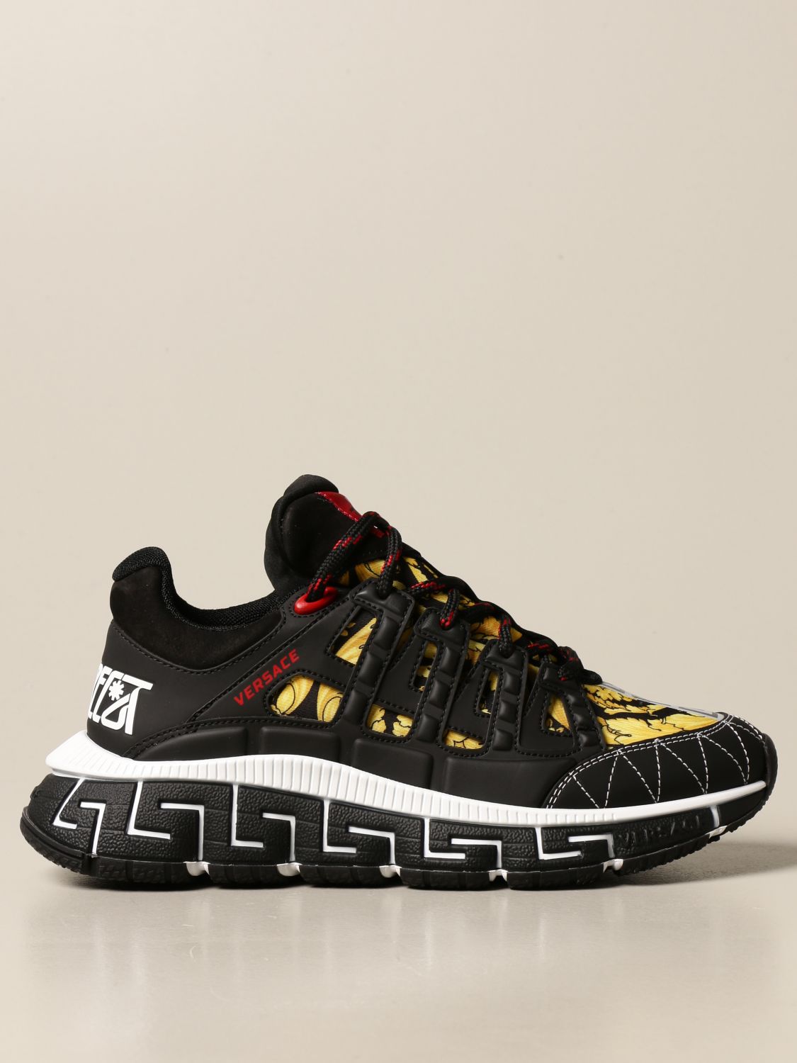 Chain reaction Versace sneakers in leather and baroque canvas | Sneakers Versace Women Black 