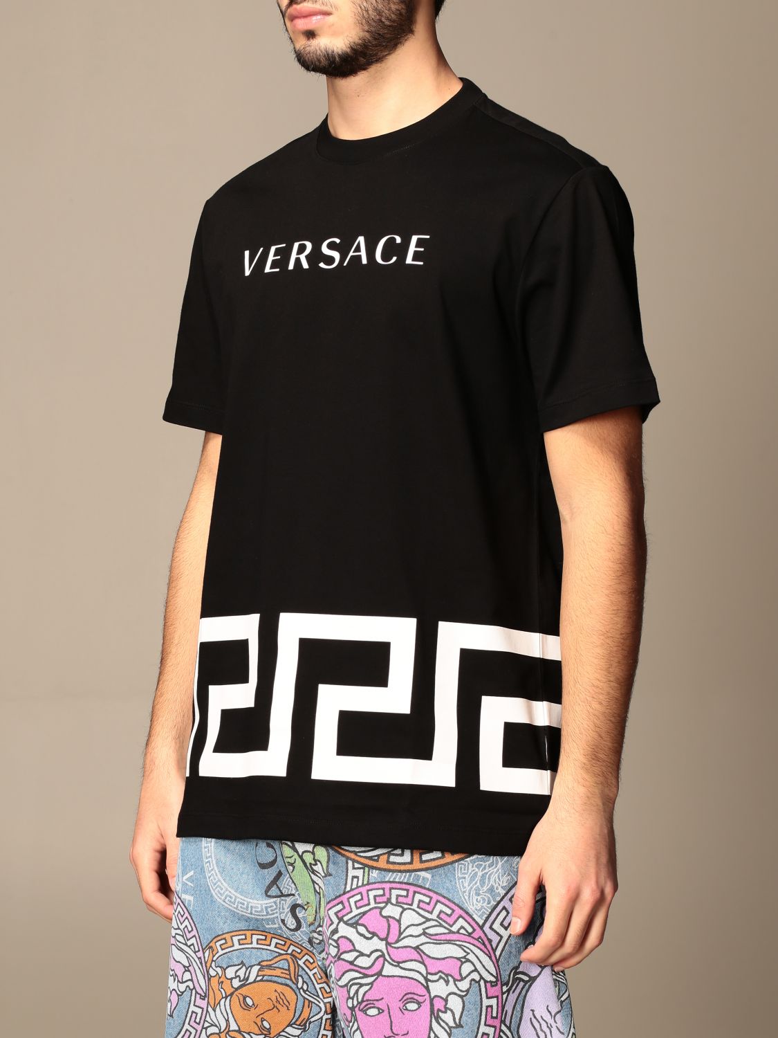 Versace cotton T-shirt with logo and greek