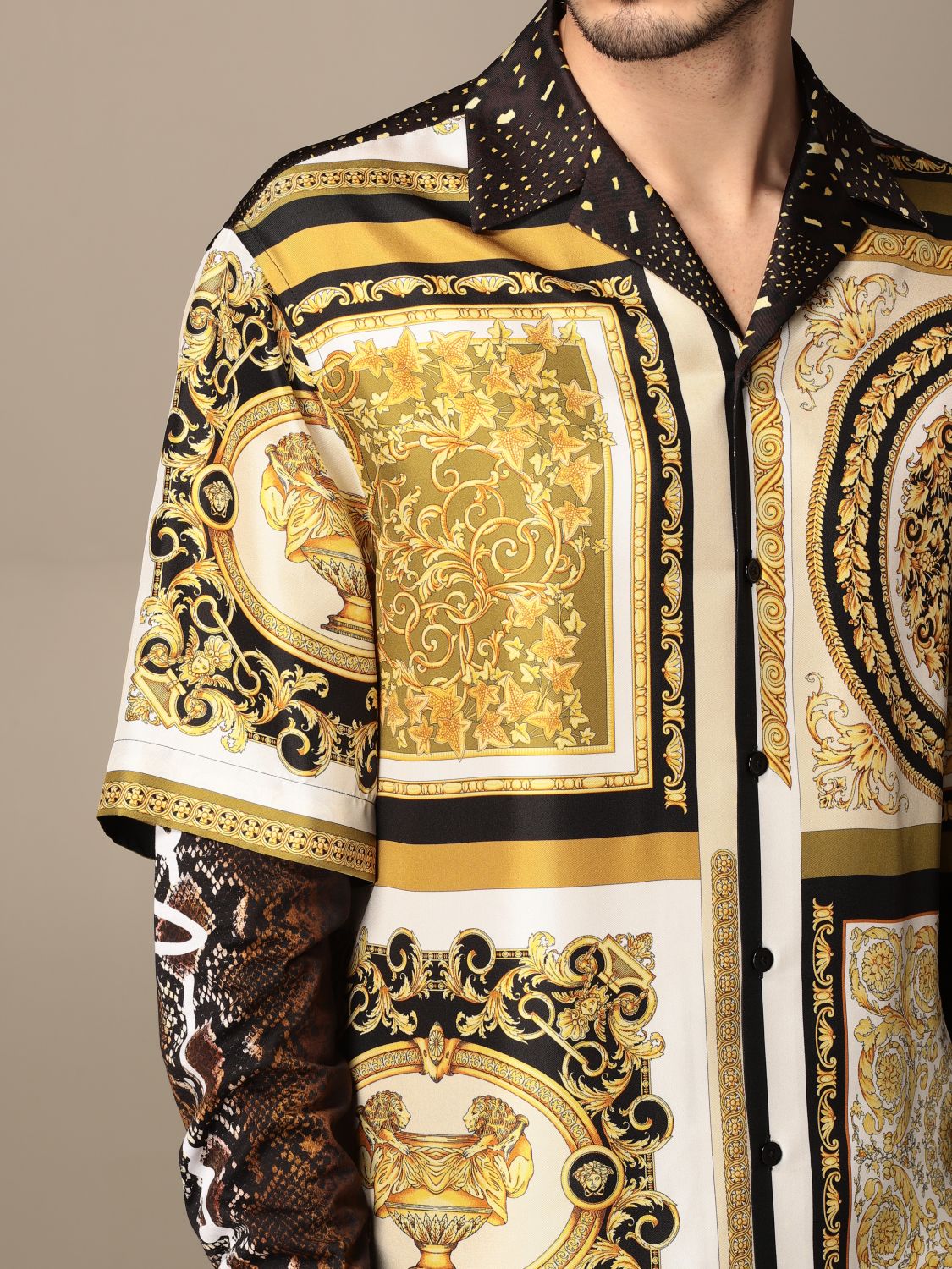 VERSACE: shirt in baroque / python patterned silk | Shirt Versace Men ...