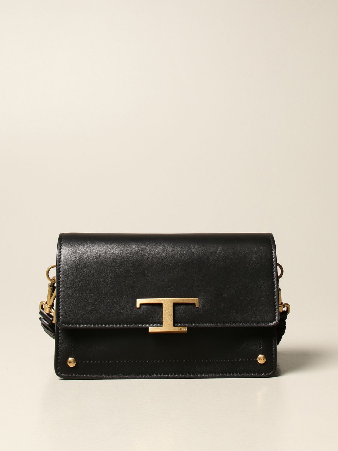 TOD'S: Timeless bag in leather with logo - Black | Tod's crossbody bags ...