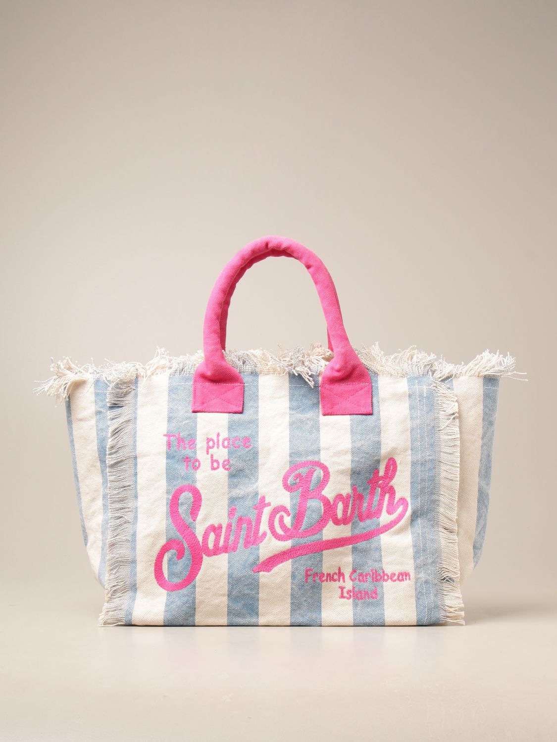 MC2 SAINT BARTH: Vanity shopper bag in canvas - Gnawed Blue | Tote Bags ...