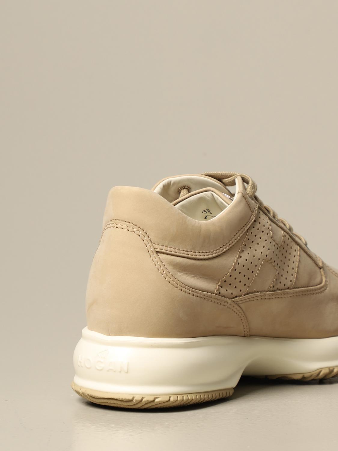 HOGAN: Interactive sneakers in nubuck with perforated H - Natural