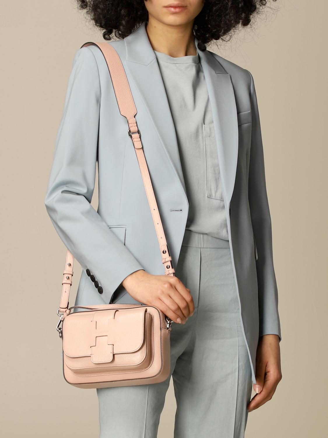 HOGAN: shoulder bag in textured leather - Pink | Hogan crossbody bags ...