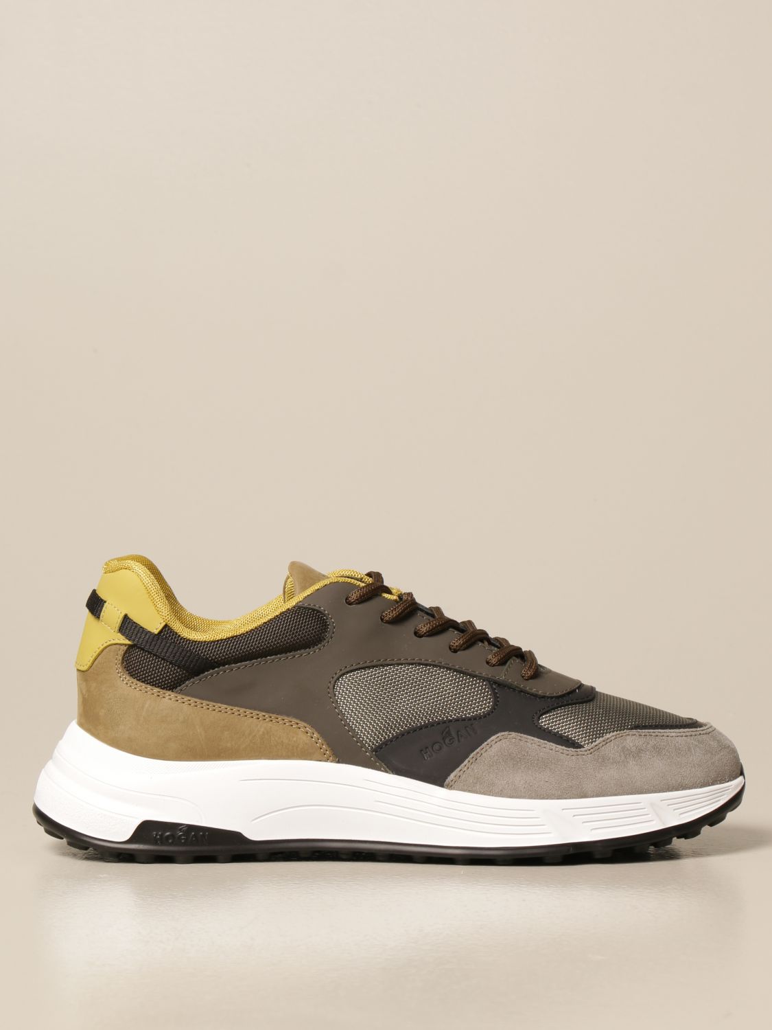 HOGAN: hyperlight running sneakers in micro net and suede - Military ...