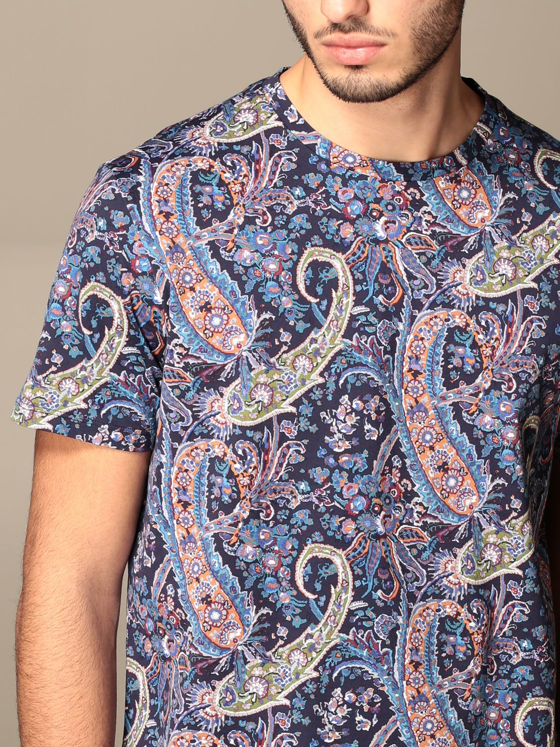 ETRO: t-shirt in paisley patterned cotton - Blue | Etro t-shirt 1Y020 ...