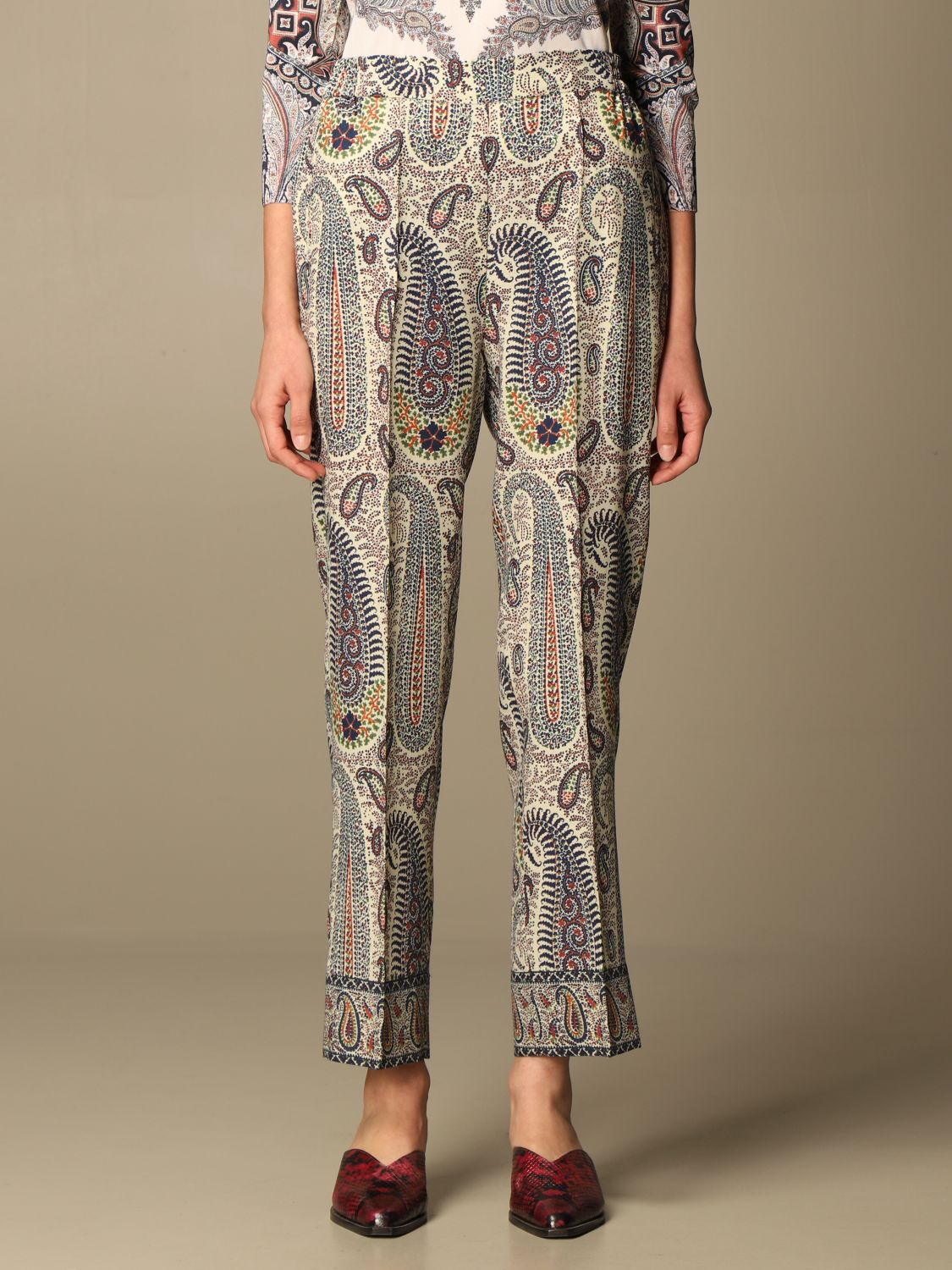 ETRO: jogging trousers in patterned wool and silk - Blue | Pants Etro ...