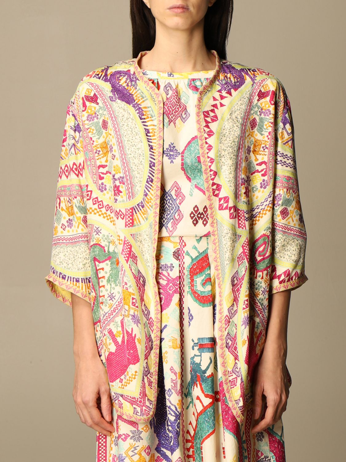 ETRO: Alicudi cardigan in printed silk blend - Pink | Etro cardigan ...