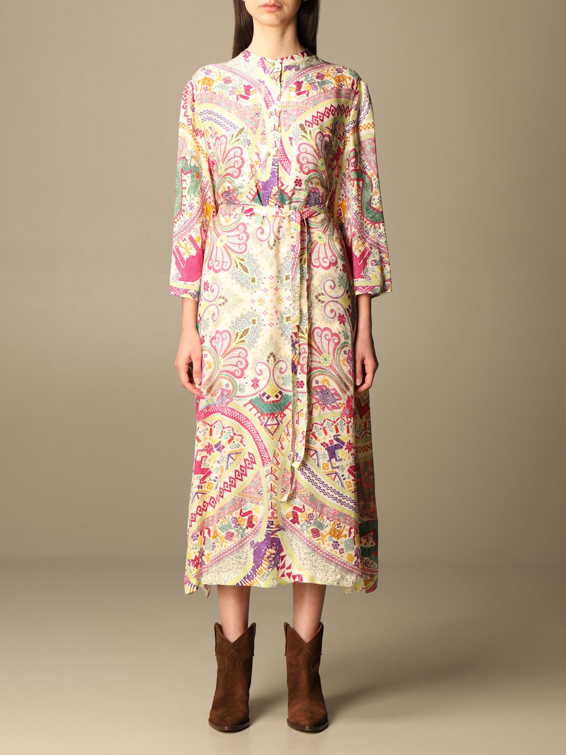 ETRO: shirt dress in patterned silk blend - Pink | Etro dress 14251 ...