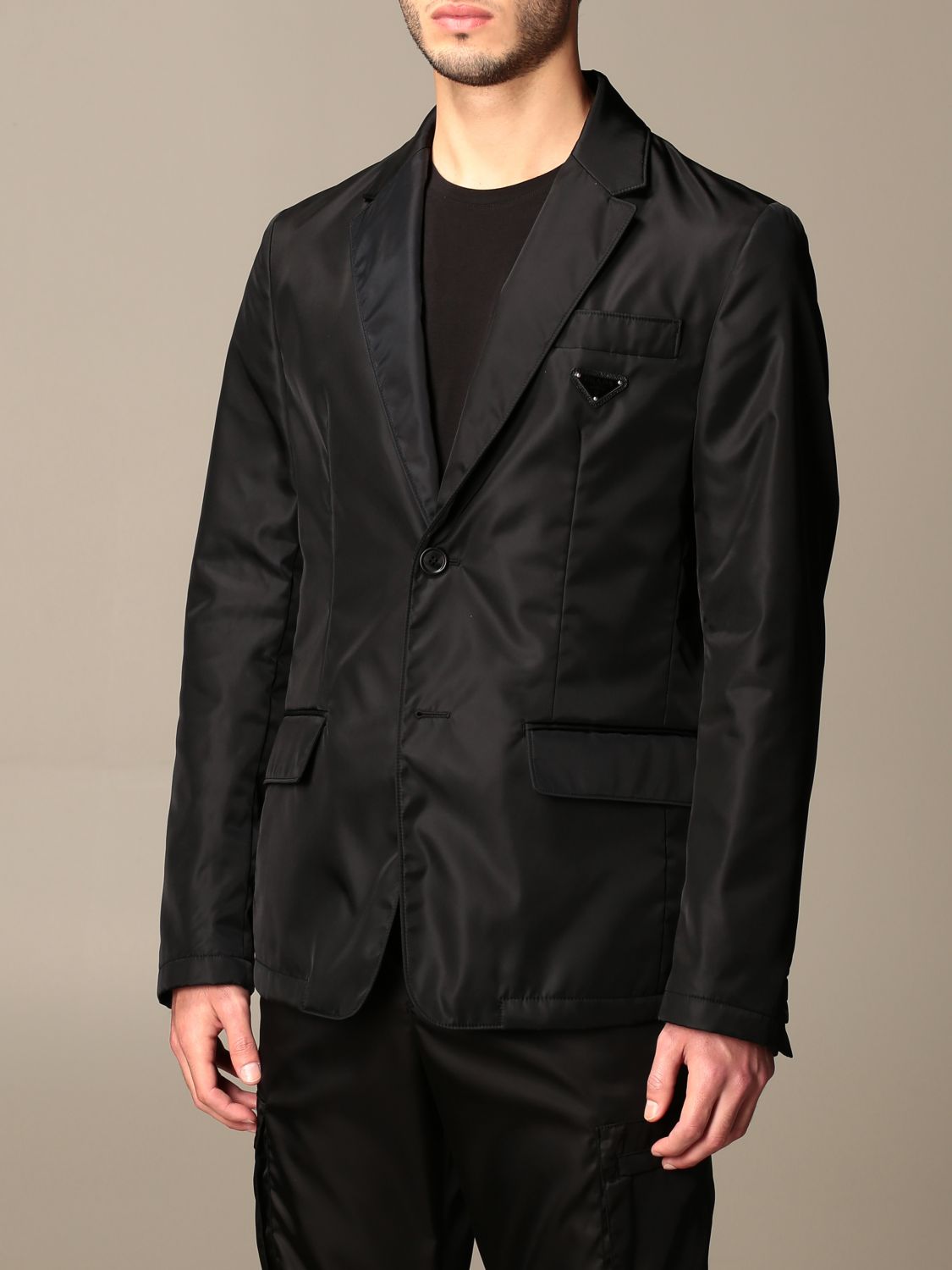 PRADA: single-breasted technical nylon jacket | Blazer Prada Men Black