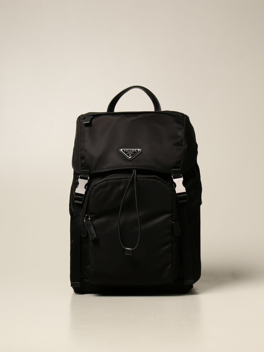 PRADA: backpack in technical nylon with triangular logo - Black | Prada  backpack 2VZ135 973 online on 