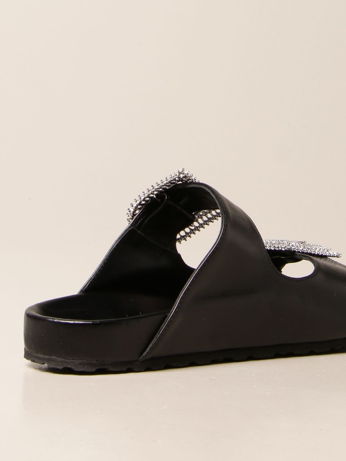 Anna F. Outlet: leather sandals with rhinestone buckle - Black | Anna F ...