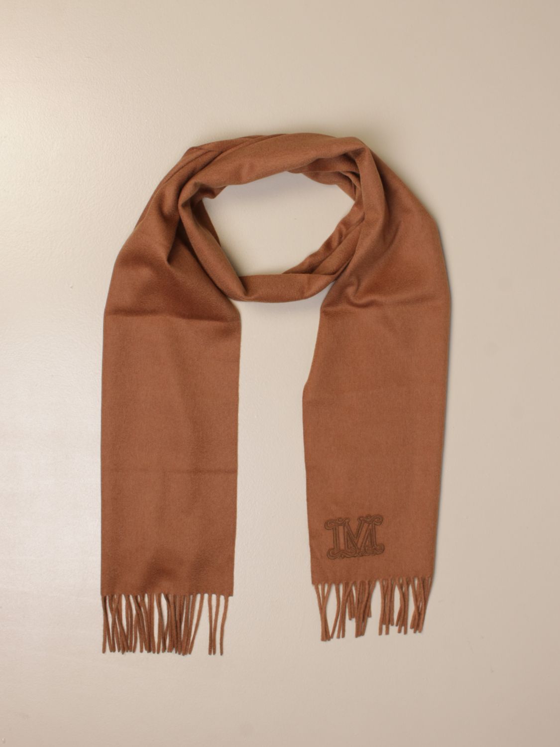 MAX MARA: Wsdalia cashmere scarf with logo - Camel | Scarf Max Mara 45413116600 GIGLIO.COM