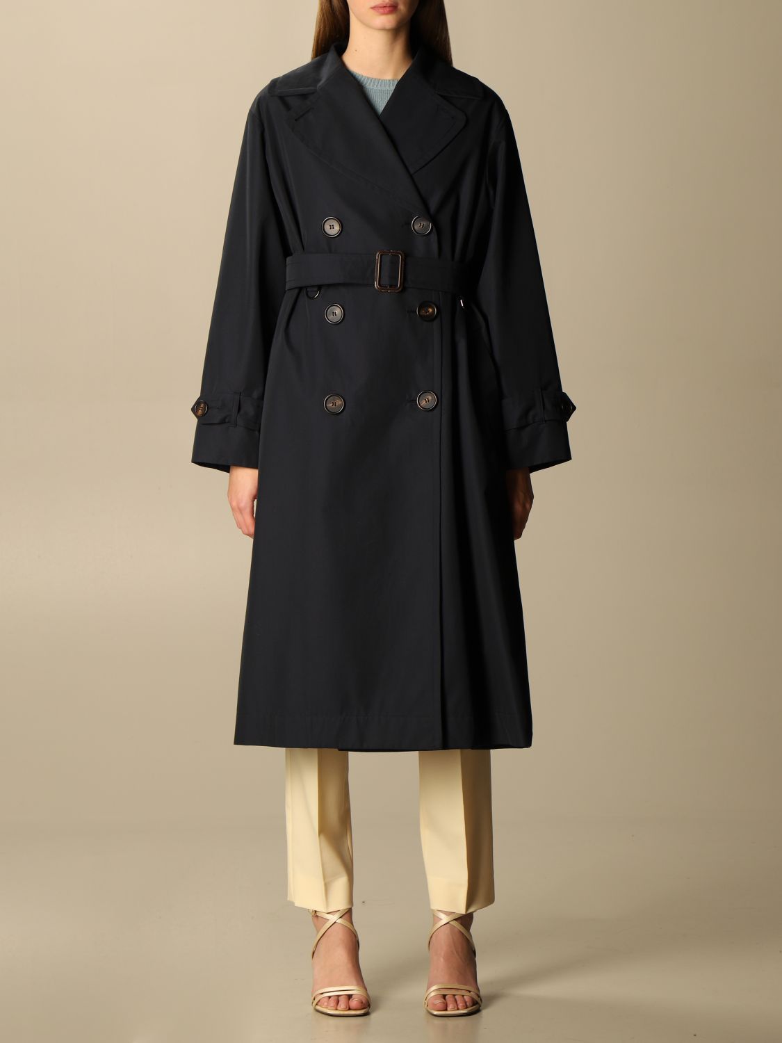 MAX MARA THE CUBE: Dimper double-breasted trench coat - Blue | Max Mara
