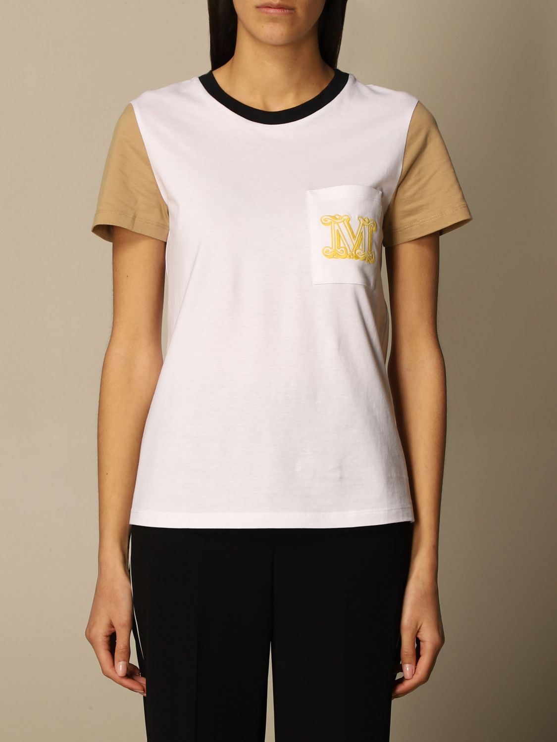 Max Mara Outlet: cotton t-shirt with logo - White 1 | T-Shirt Max Mara