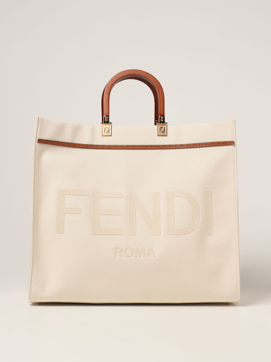 FENDI: Sunshine bag in canvas with big Roma logo | Tote Bags Fendi ...