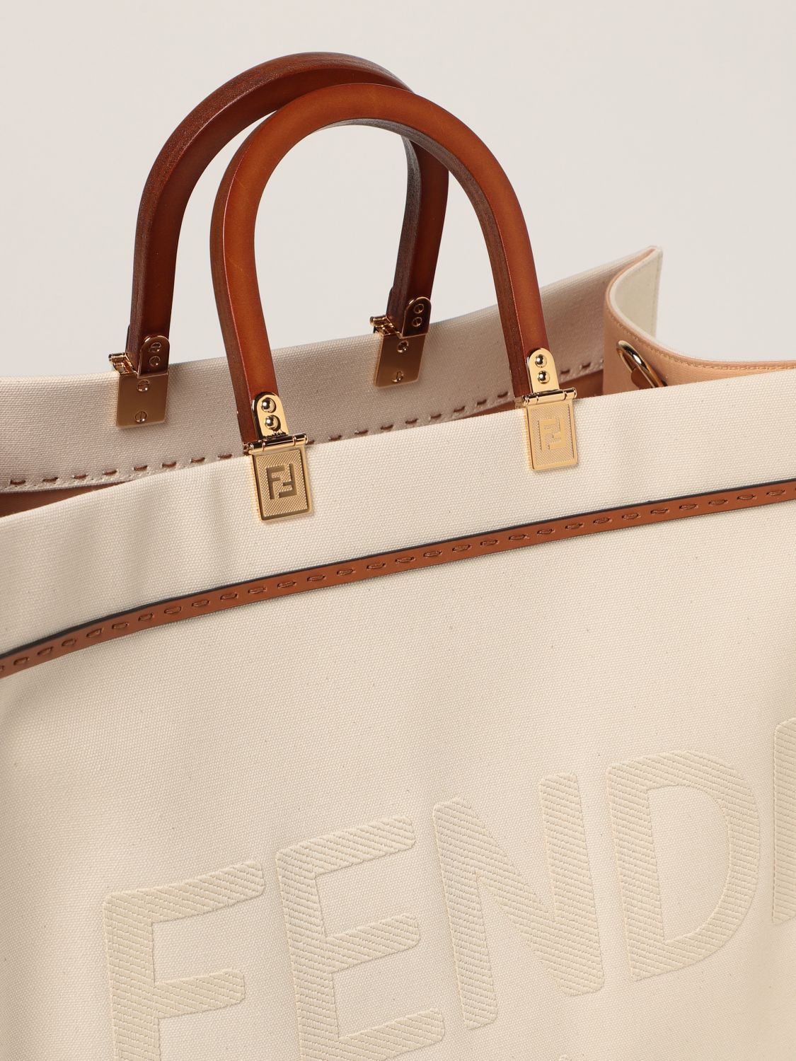 FENDI: Sunshine bag in canvas with big Roma logo | Tote Bags Fendi ...