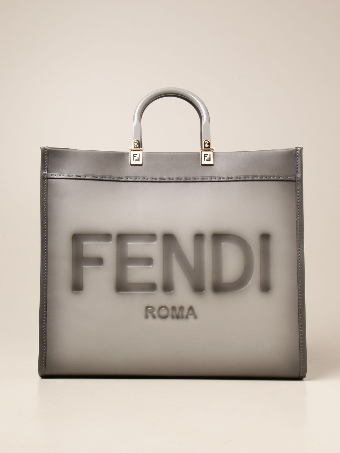 FENDI: Sunshine bag in degradè leather with big Roma logo - Ice | Fendi ...