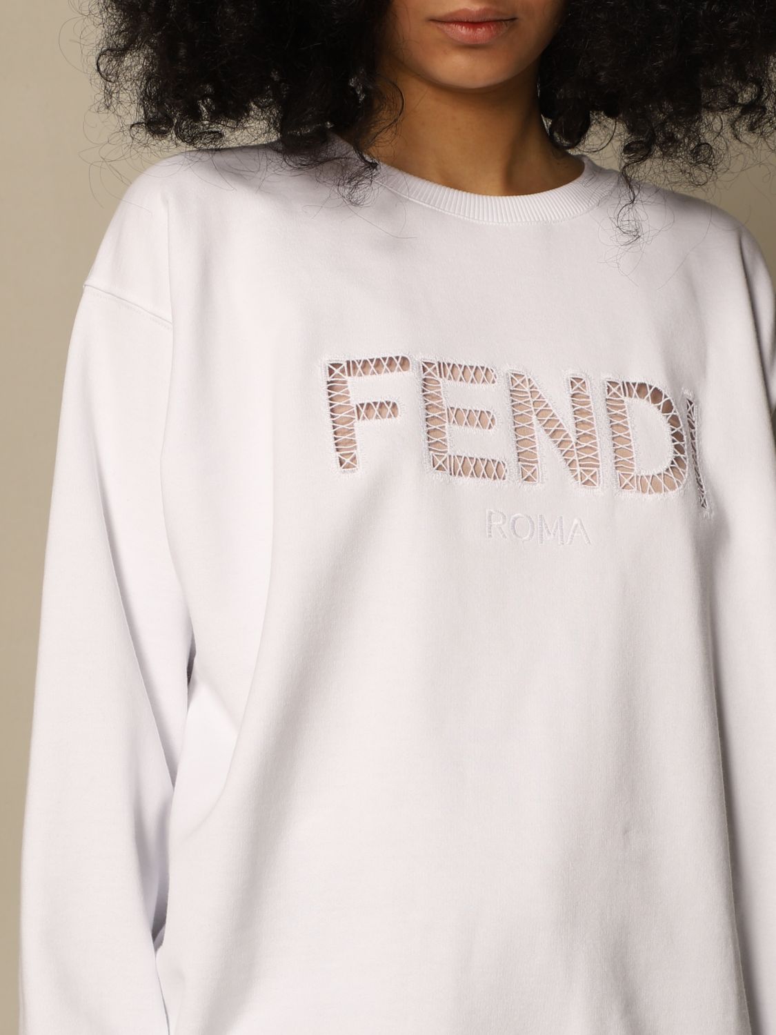 FENDI: crewneck sweatshirt in cotton jersey with perforated log ...