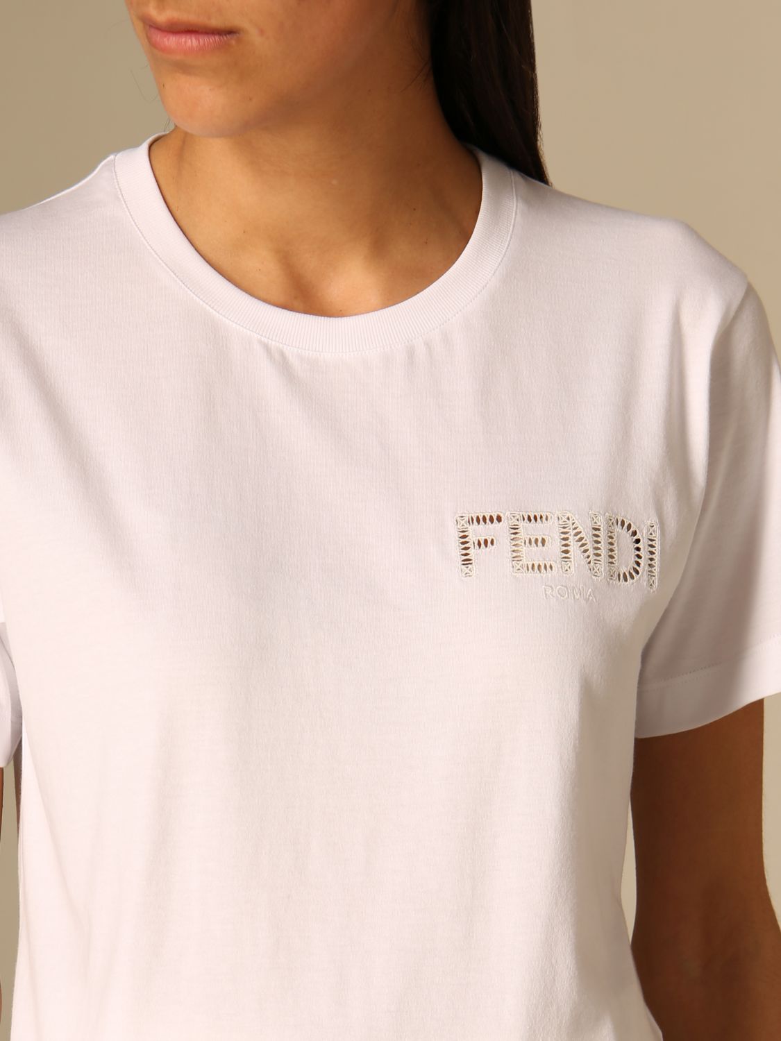 FENDI: Camiseta para mujer, Blanco | Camiseta Fendi AFLT en GIGLIO.COM
