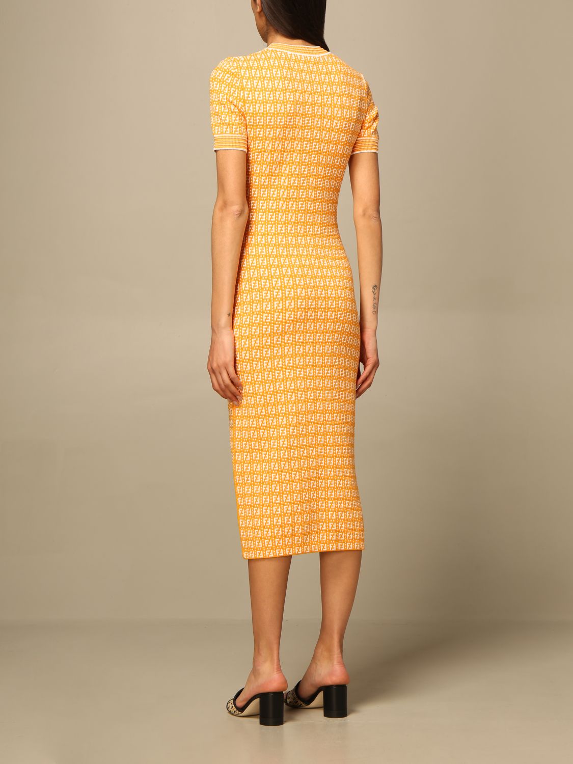 FENDI: midi dress with all-over monogram | Dress Fendi Women Yellow ...