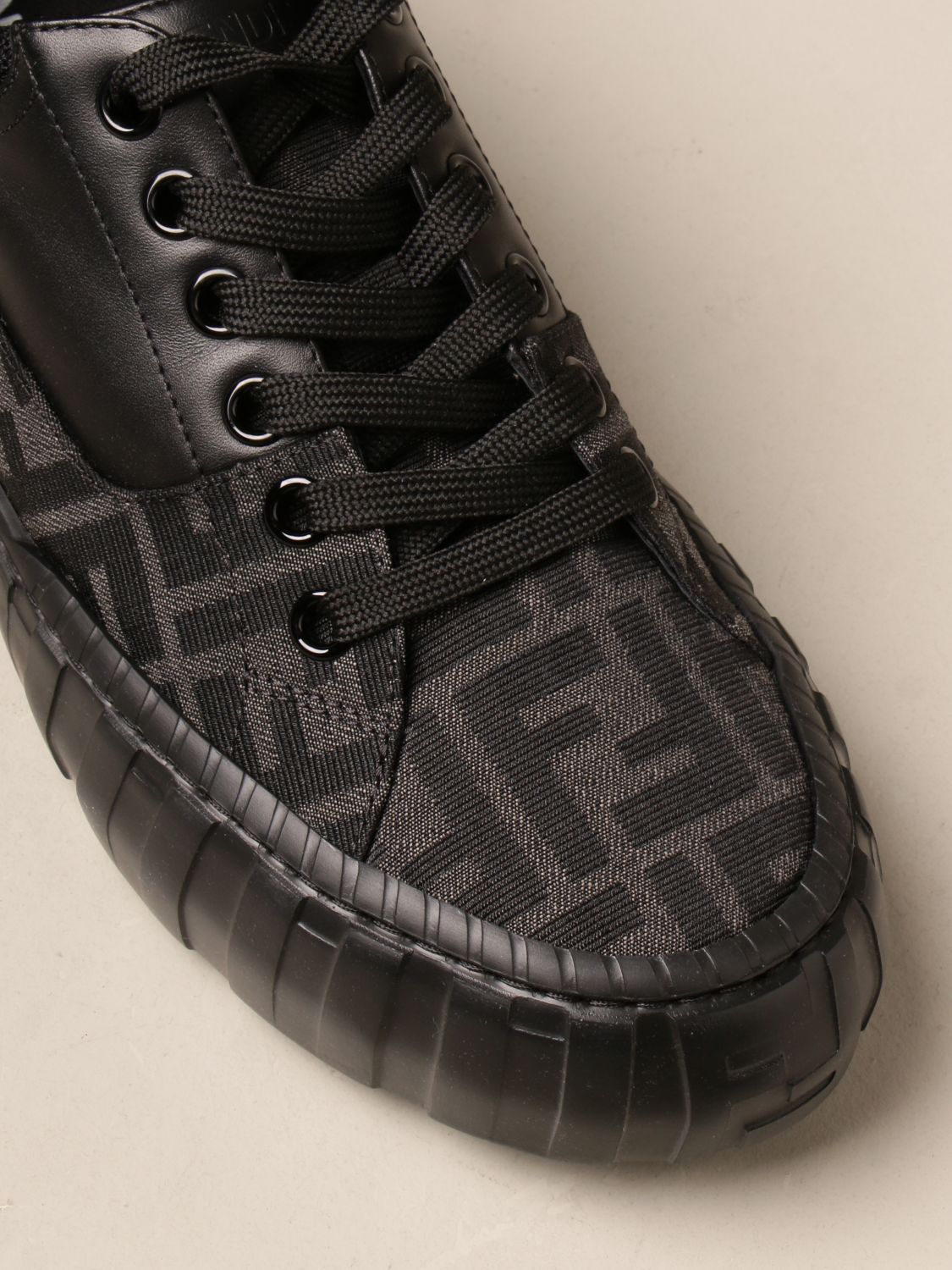 FENDI: sneakers in leather and FF fabric - Grey | Fendi sneakers 7E1415 ...