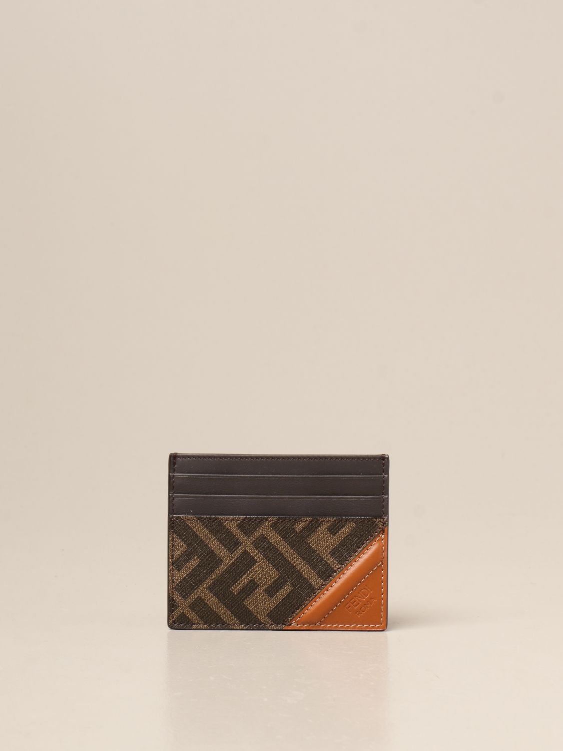 Fendi credit card holder in leather and canvas