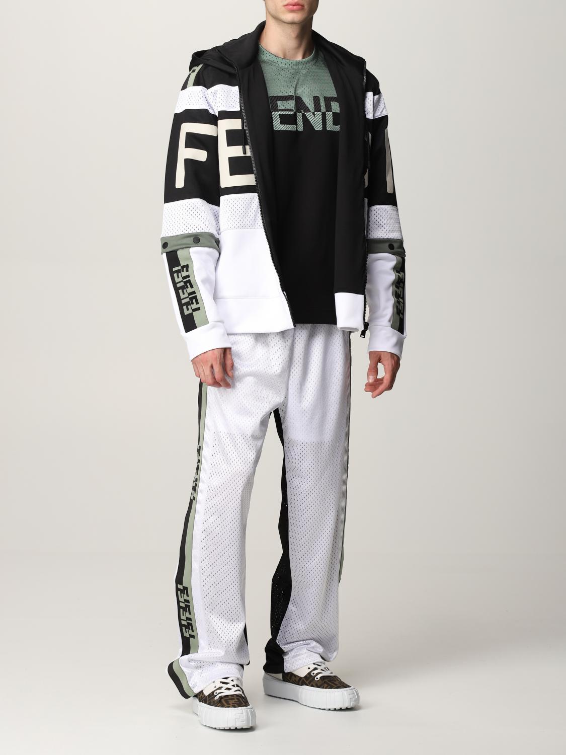 FENDI: bicolor jogging pants with FF bands | Pants Fendi Men Black ...