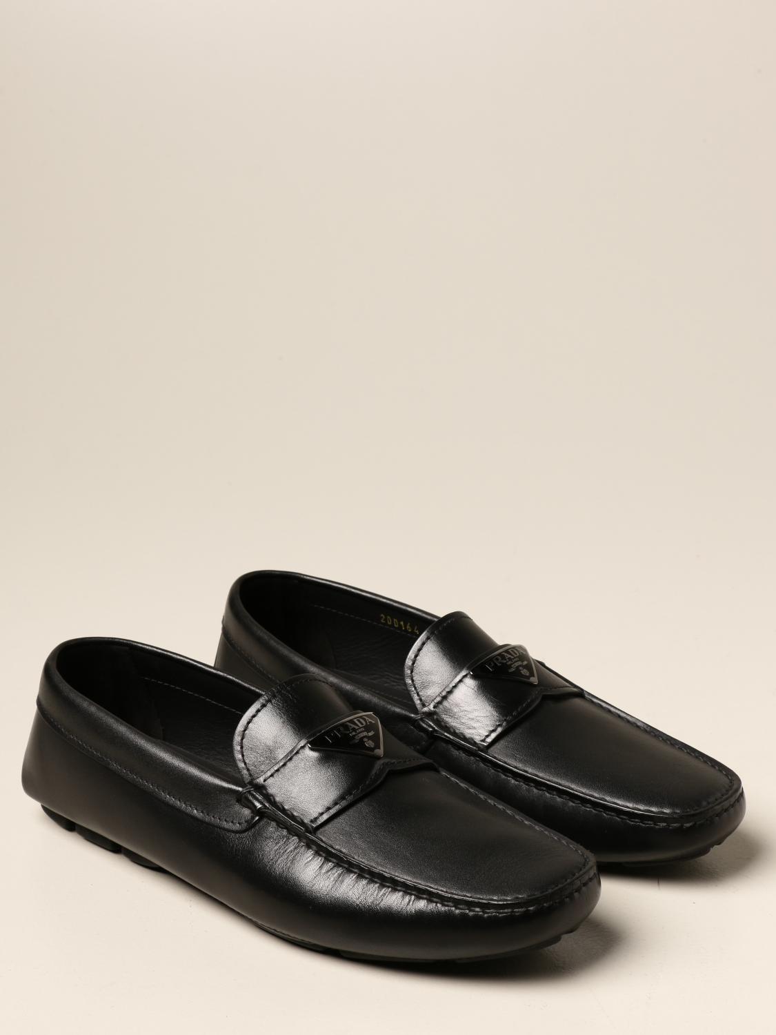 prada black chunky leather logo loafers