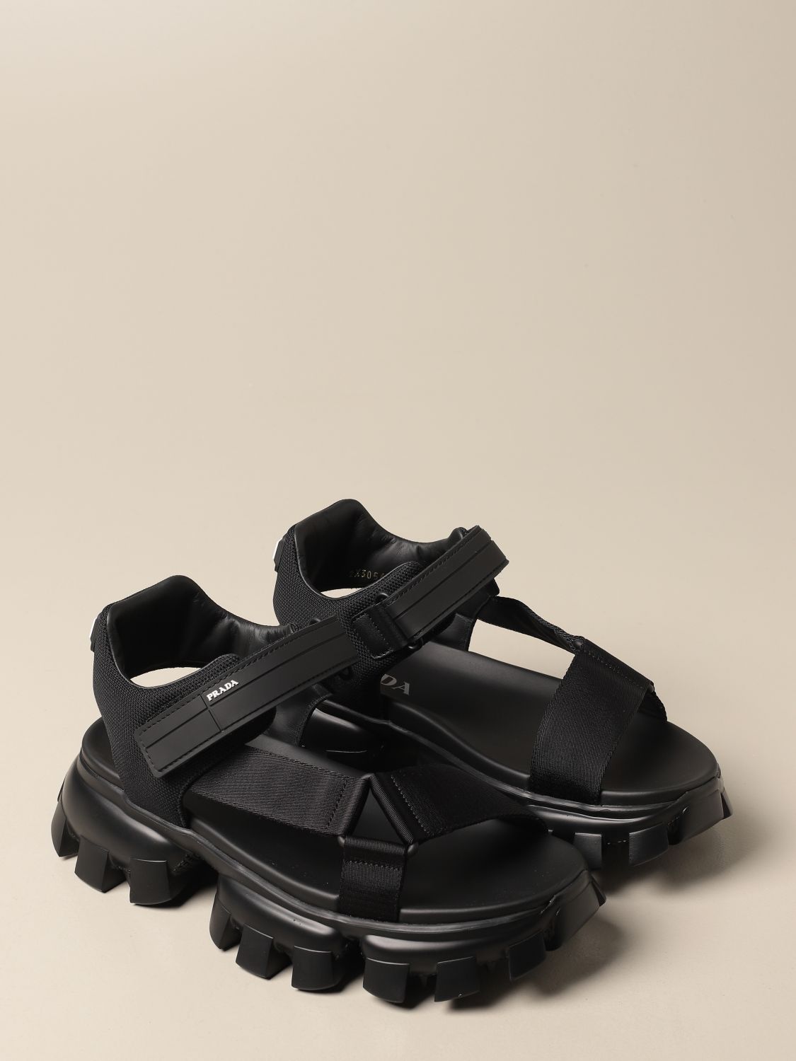 PRADA: Cloudbust Thunder sandals in fabric | Sandals Prada Men Black ...