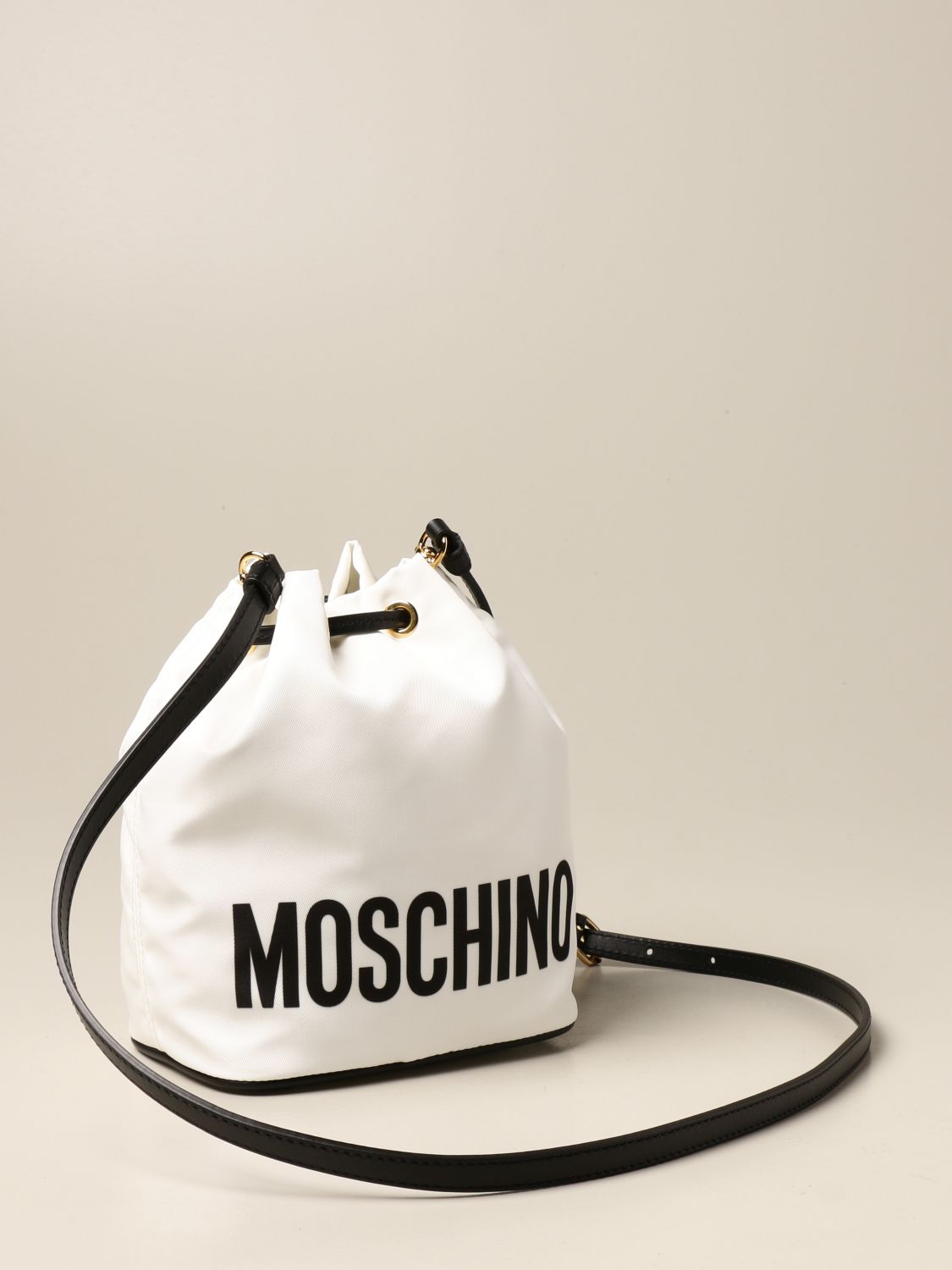 MOSCHINO COUTURE nylon bucket bag with Teddy White Crossbody Bags