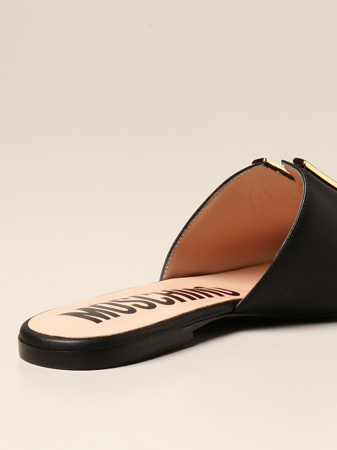 moschino abstract leather flat sandals