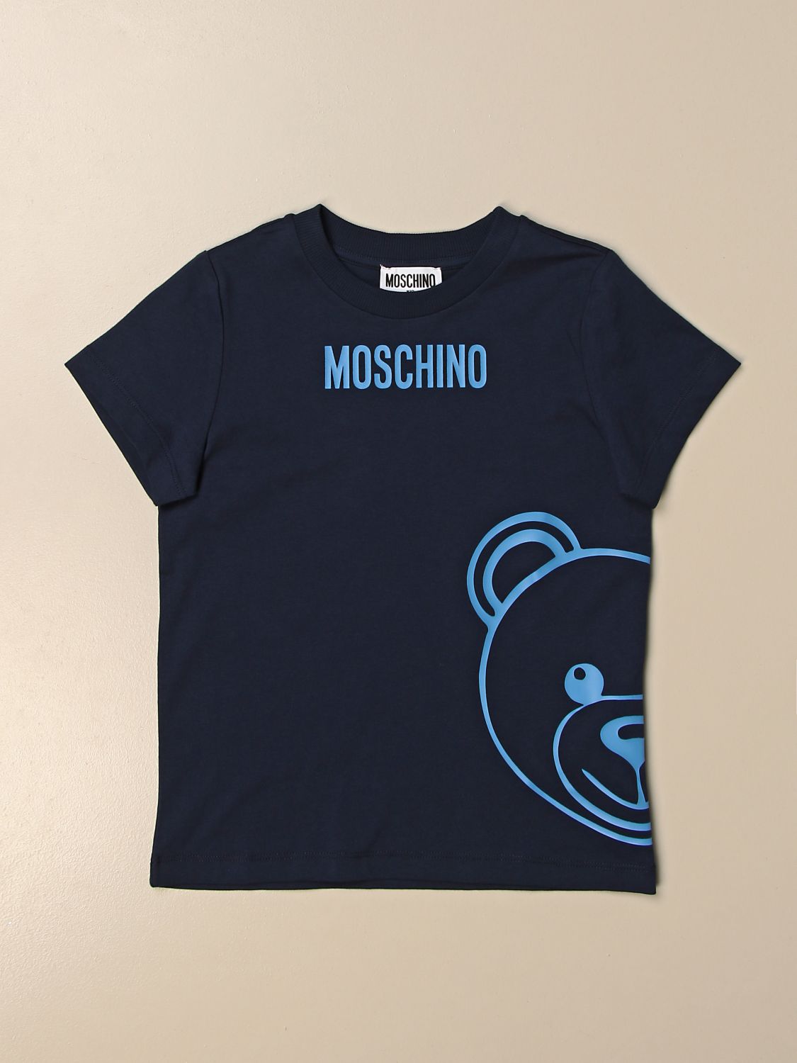 MOSCHINO KID: t-shirt in cotton with teddy logo - Blue | Moschino Kid t-shirt HZM02S LAA17