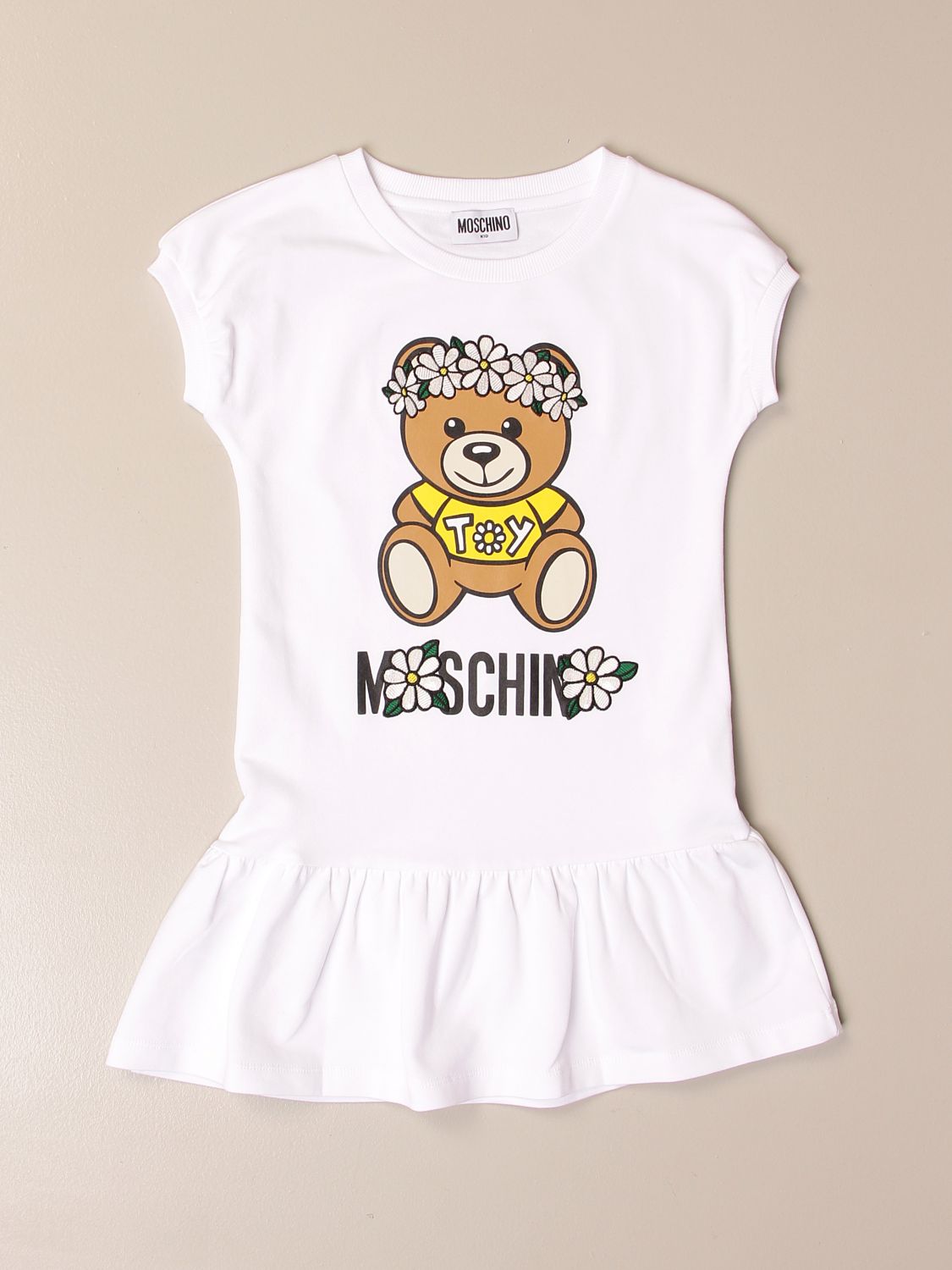 MOSCHINO KID: short dress with big flower Teddy - White | Moschino Kid ...