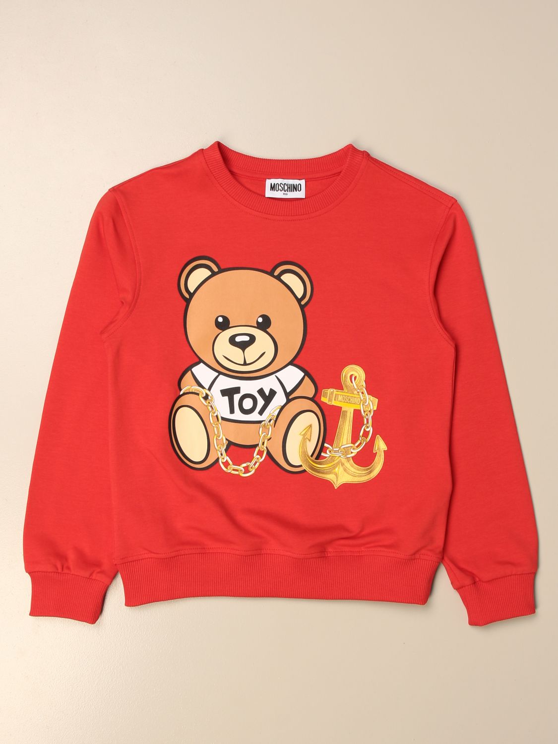 MOSCHINO KID: cotton t-shirt with big teddy anchor - Red | Moschino Kid ...