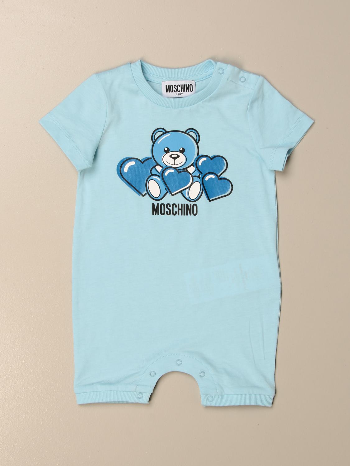 MOSCHINO BABY short cotton romper with heart teddy Sky Blue Moschino Baby tracksuits MNT01I