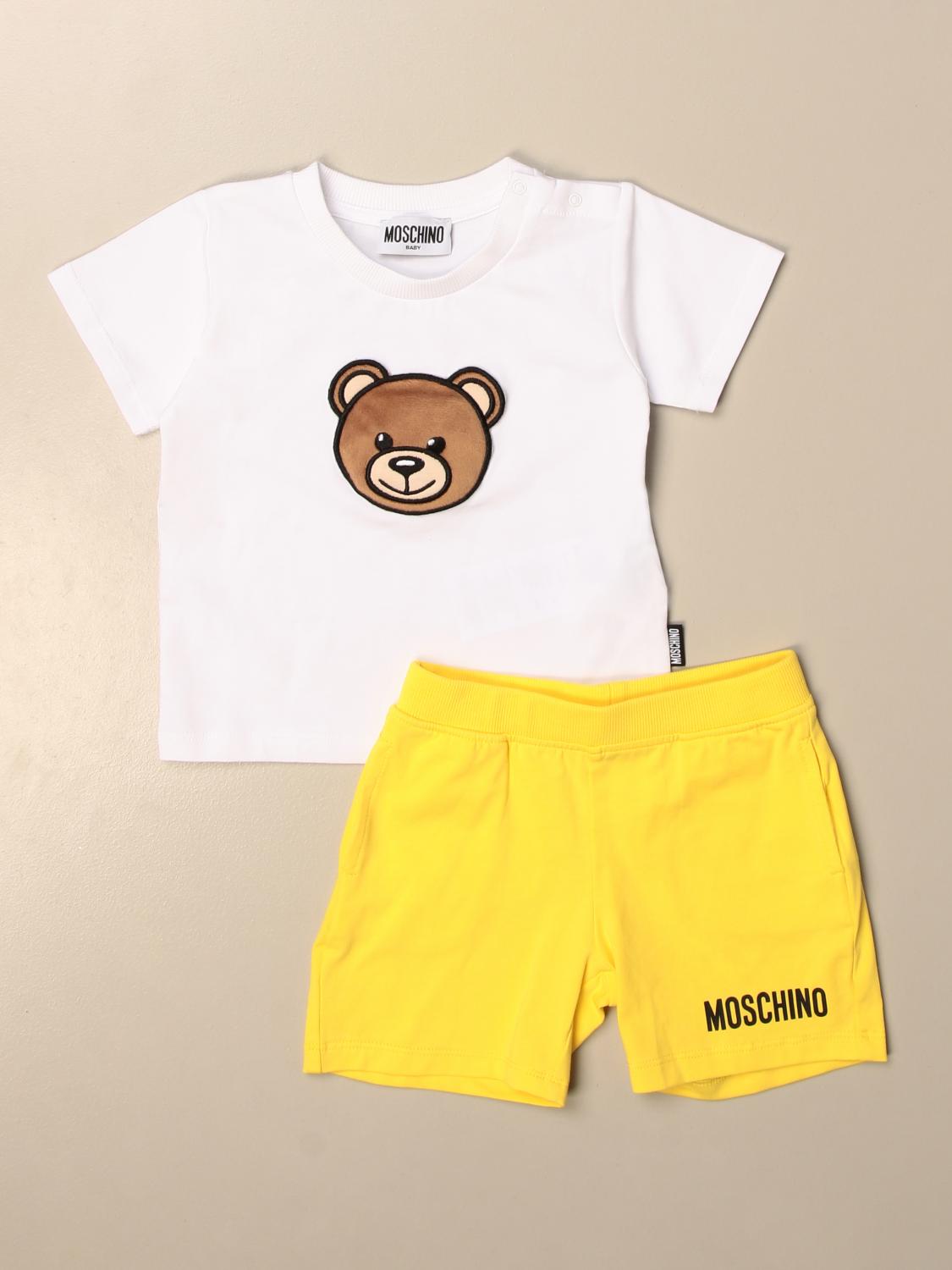 Moschino Baby Outlet tshirt + bermuda shorts set in cotton with teddy
