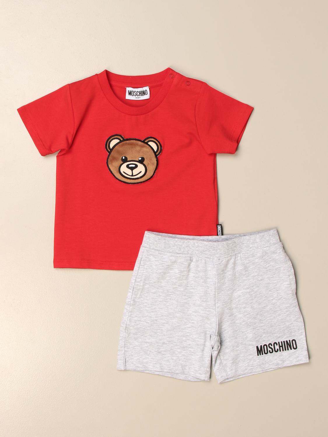 Moschino Baby Outlet tshirt + bermuda shorts set in cotton with teddy