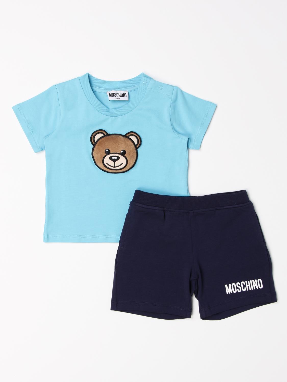 Moschino Baby Outlet tshirt + bermuda shorts set in cotton with teddy