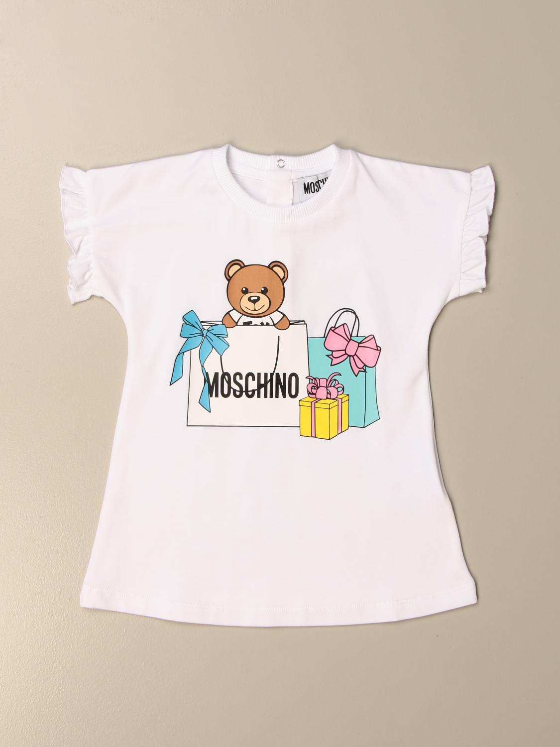 MOSCHINO BABY tshirt dress with teddy shopper logo White Moschino