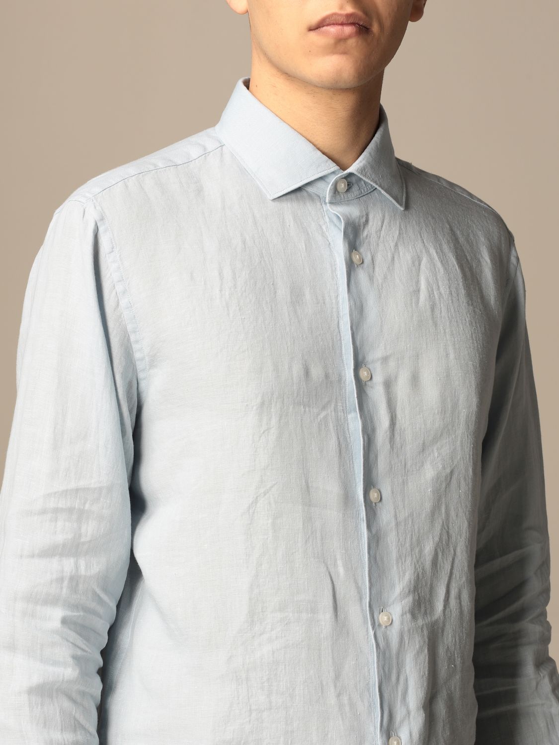 Shirt Z Zegna: Z Zegna linen shirt with French collar gnawed blue 4