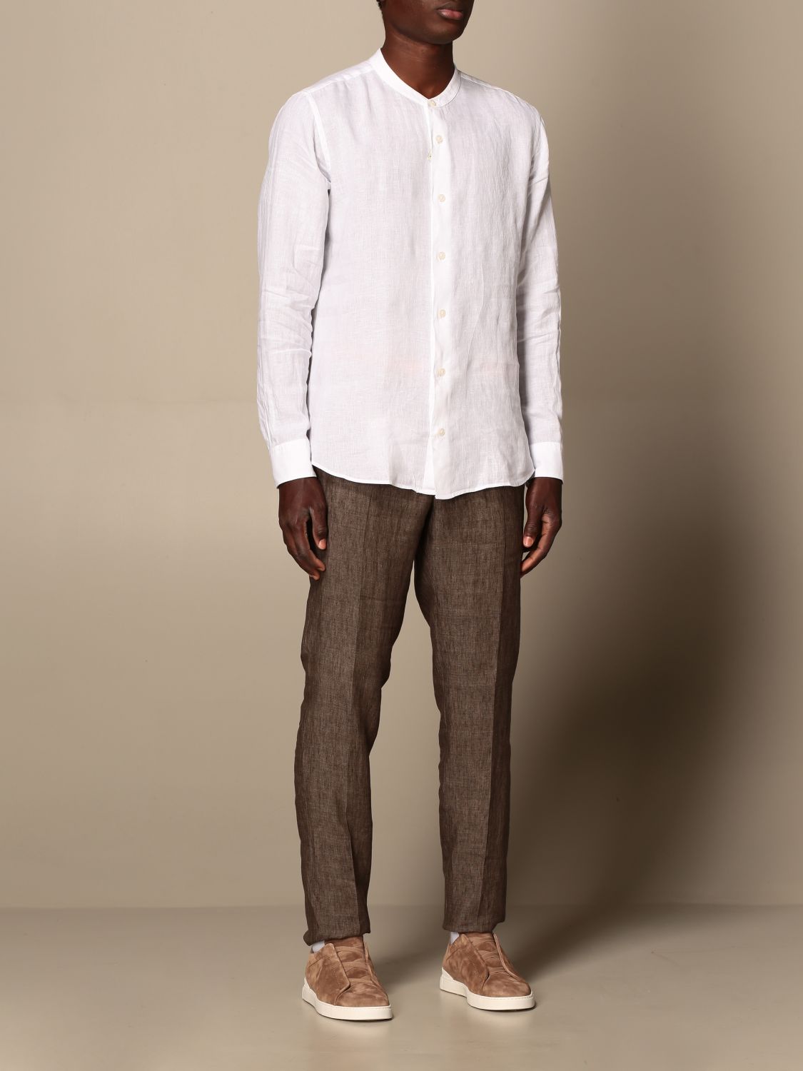 Shirt Z Zegna: Z Zegna shirt in washed linen with mandarin collar white 2