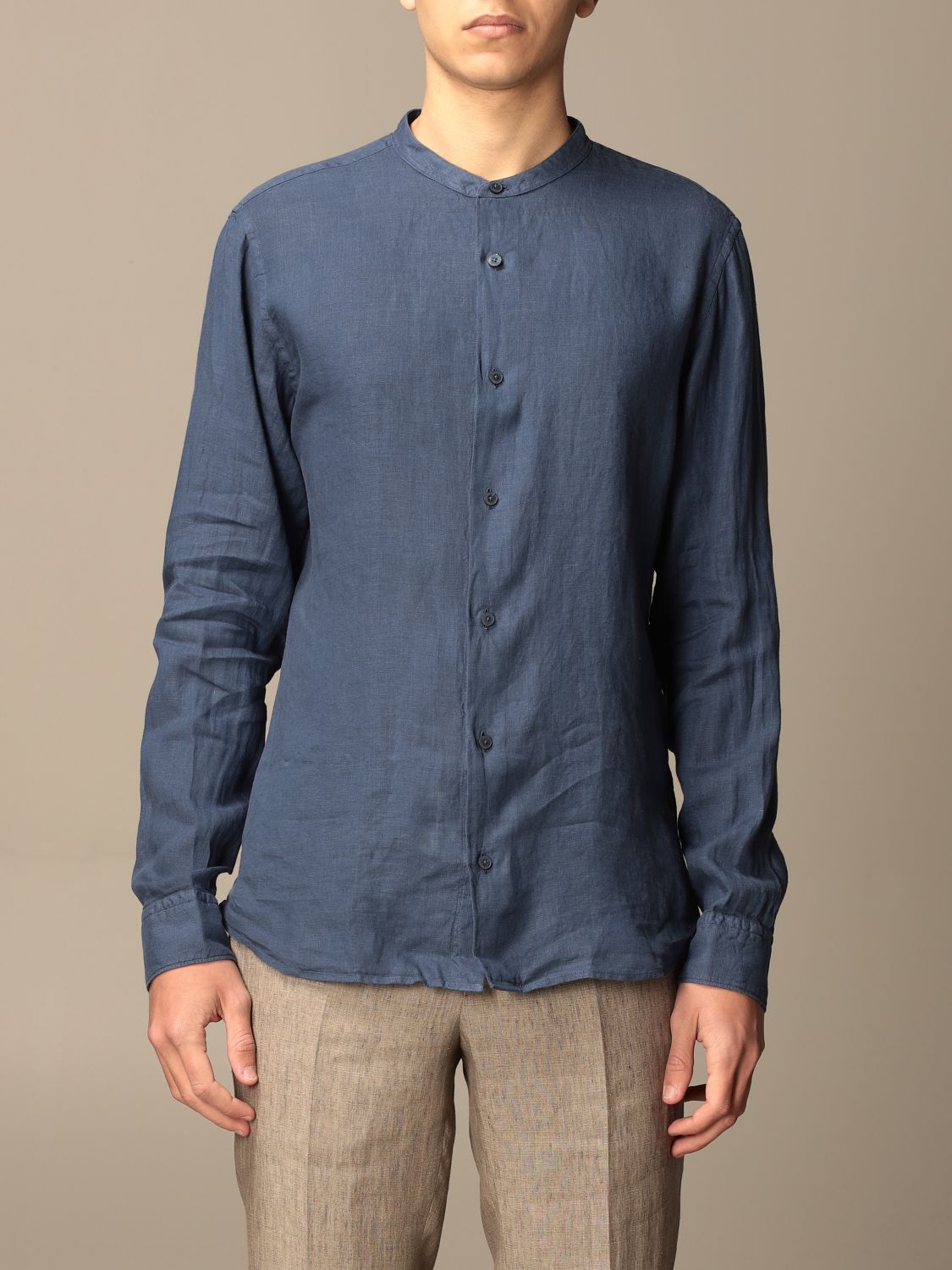 Shirt Z Zegna: Z Zegna shirt in washed linen with mandarin collar navy 1