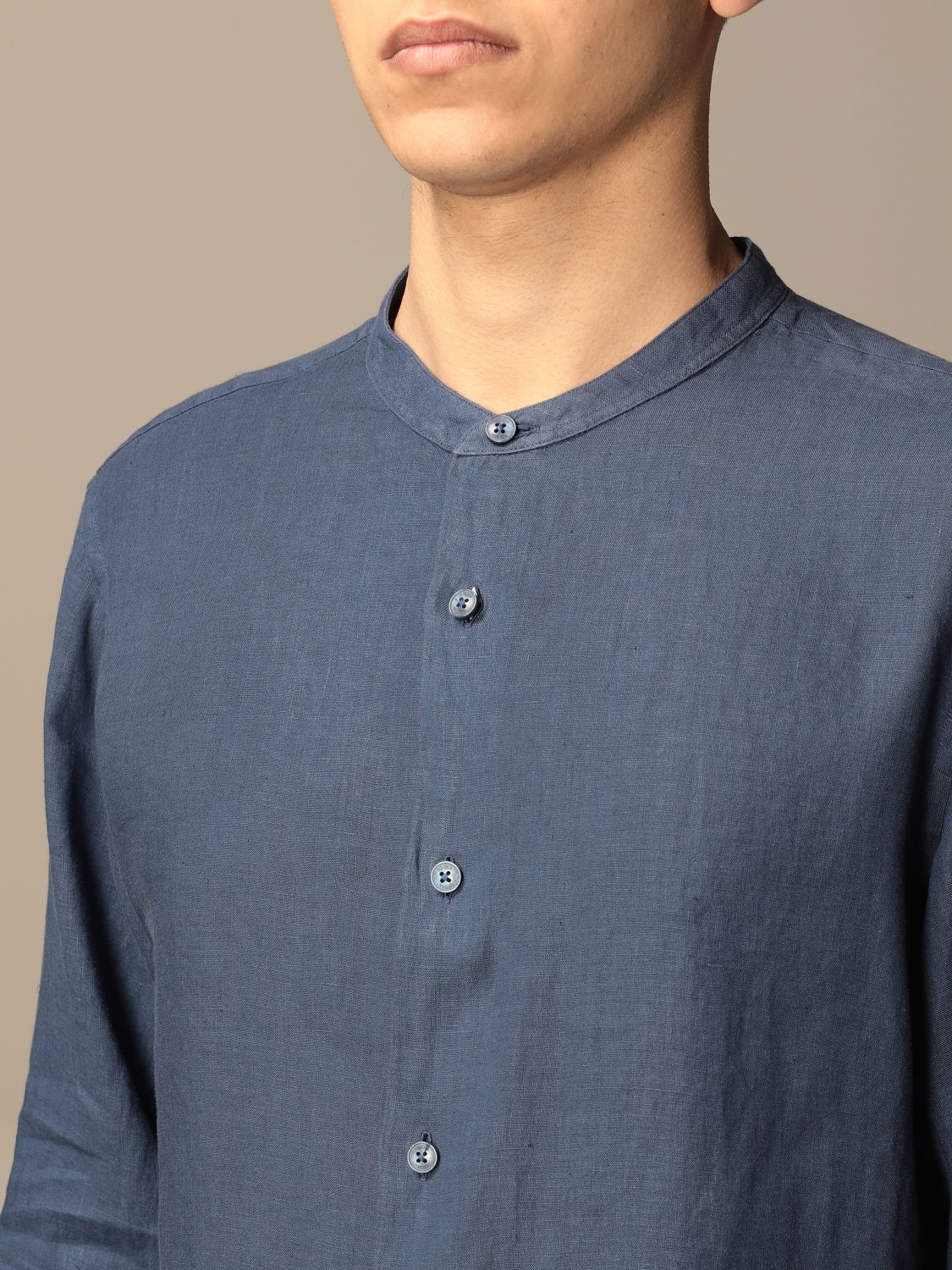 Shirt Z Zegna: Z Zegna shirt in washed linen with mandarin collar navy 4