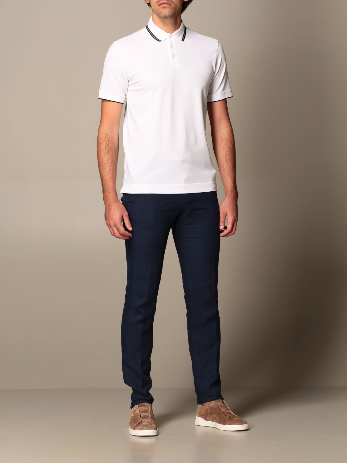 Z ZEGNA: stretch cotton polo shirt with logo - White | Polo Shirt Z ...